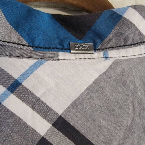 BUCKLE Black Plaid Button Down Mens SZ M Logo Designer - Picture 3 of 5